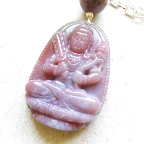 Guanyin ~ Mauve India Agate Amulet Necklace & Earring Set! Quan Yin Buddhism - Picture 8 of 13